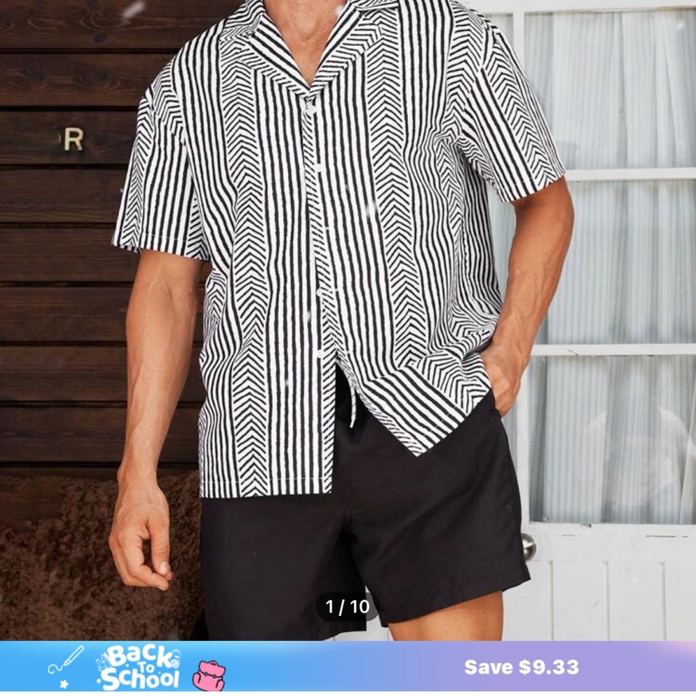 SHEIN Black and White Striped Men Shorts - Picture 4 of 4